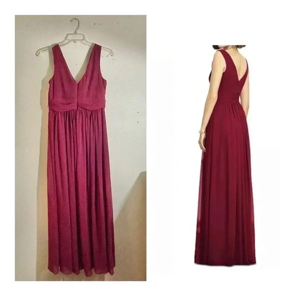 Dessy Collection Draped Chiffon Maxi Slit Dress Size 14 Burgundy Style 2894 NEW - Picture 2 of 12